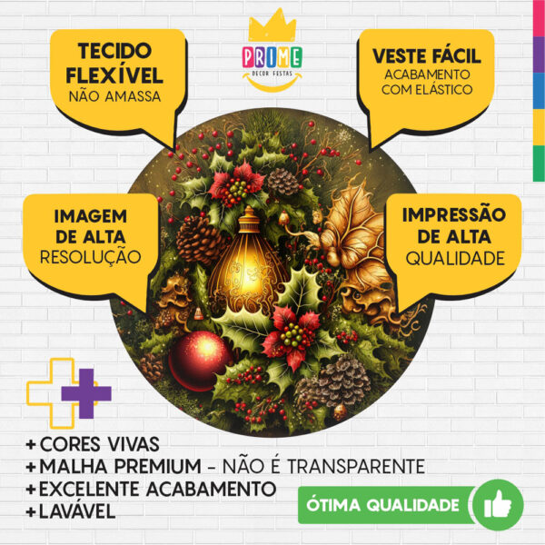 Kit Casado Natal  Painel Redondo Trio Capas Cilindro Retangular Vertical Em Tecido - Image 3