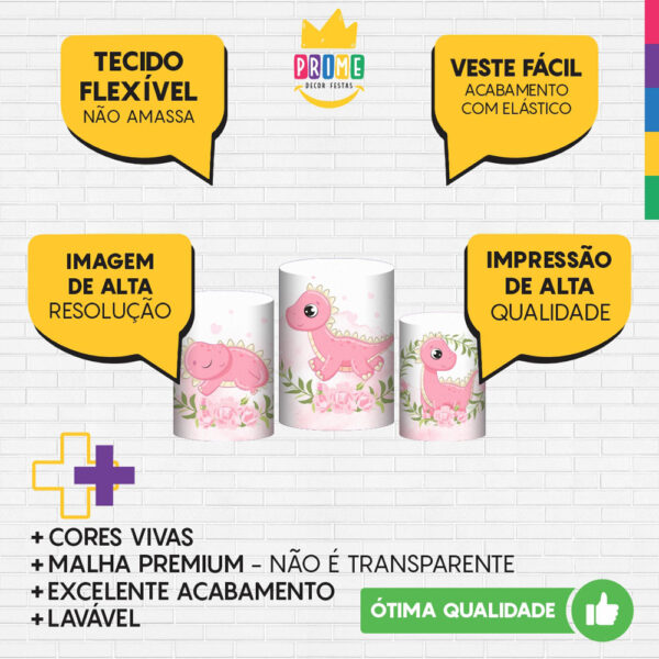 Trio Capa Cilindro Dinossauro Cute 3D Em Tecido Com Elástico - Image 3