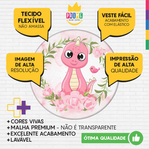 Kit Casado Dinossauro Cute Painel Redondo Trio Capas Cilindro Retangular Vertical Em Tecido - Image 3