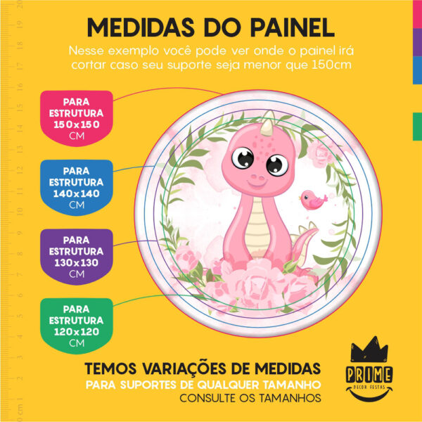 Painel Redondo 3D Dinossauro Cute Tecido Sublimado 1,50m x 1,50m - Image 4