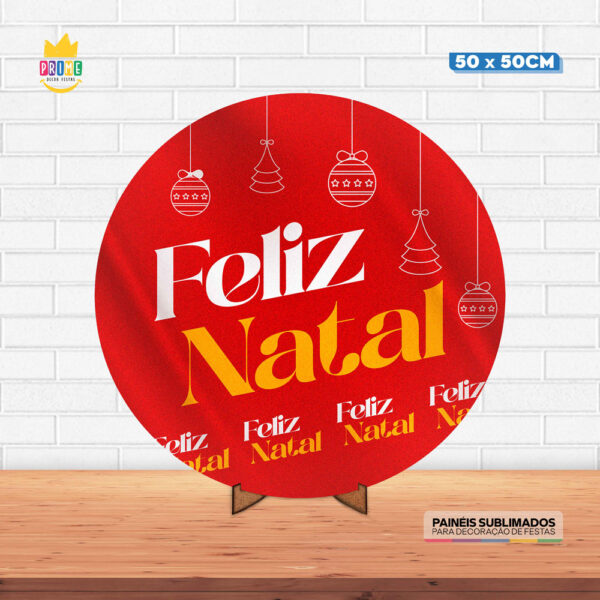 Painel Redondo 3D Natal Tecido 50cm X 50cm Com Suporte MDF