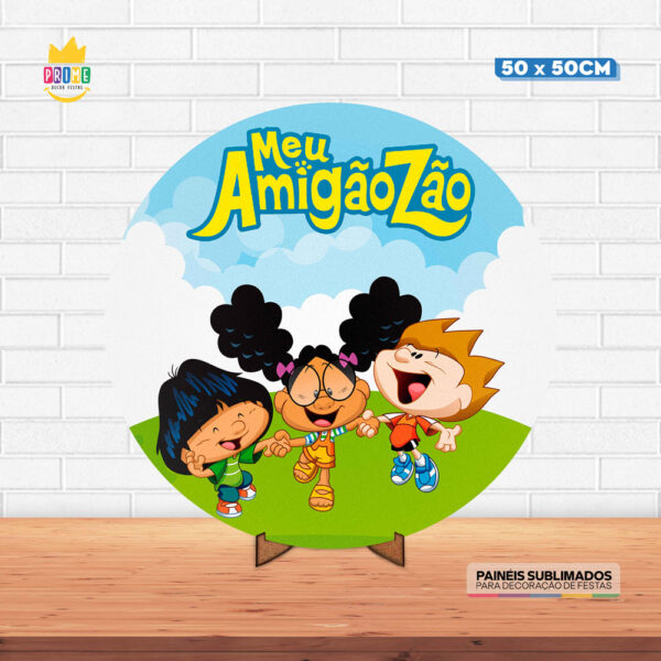 Painel Redondo 3D Meu Amigãozão Tecido 50cm X 50cm Com Suporte MDF