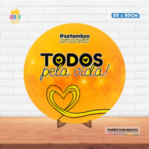 Painel Redondo 3D Setembro Amarelo Tecido 50cm X 50cm Com Suporte MDF