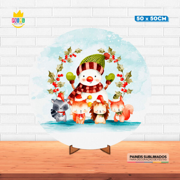 Painel Redondo 3D Natal  Tecido 50cm X 50cm Com Suporte MDF