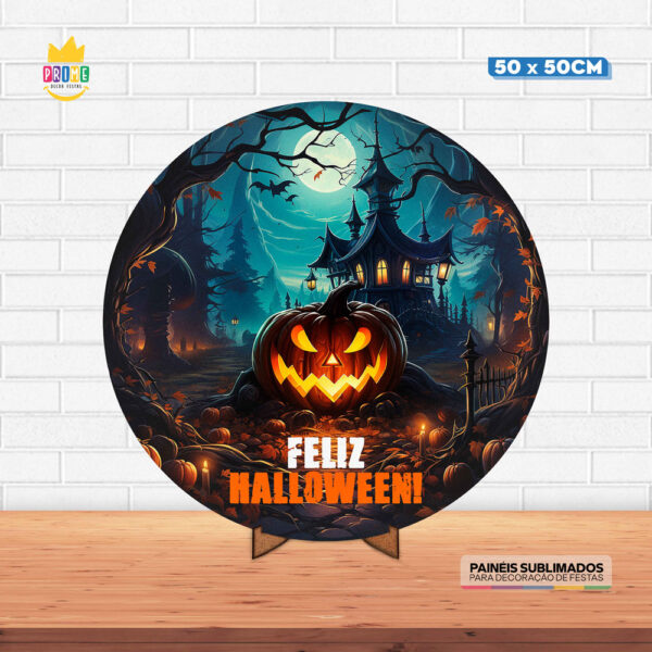 Painel Redondo 3D Halloween Tecido 50cm X 50cm Com Suporte MDF