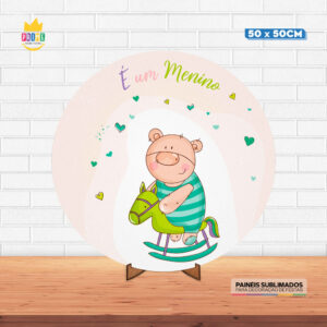 Painel Redondo 3D É Menino Tecido 50cm X 50cm Com Suporte MDF
