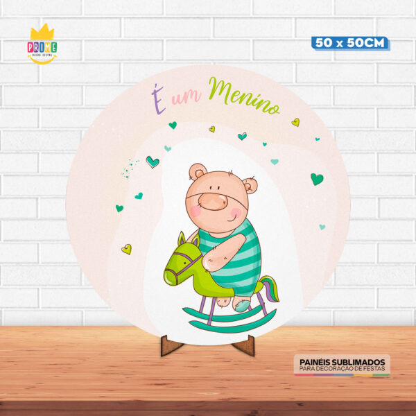 Painel Redondo 3D É Menino Tecido 50cm X 50cm Com Suporte MDF