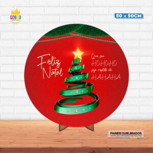 Painel Redondo 3D Natal Tecido 50cm X 50cm Com Suporte MDF
