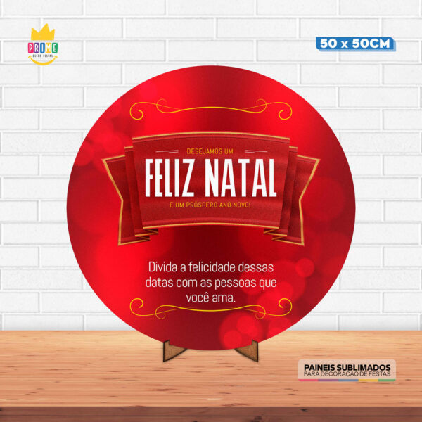 Painel Redondo 3D Natal Tecido 50cm X 50cm Com Suporte MDF
