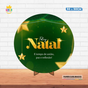 Painel Redondo 3D Natal Tecido 50cm X 50cm Com Suporte MDF