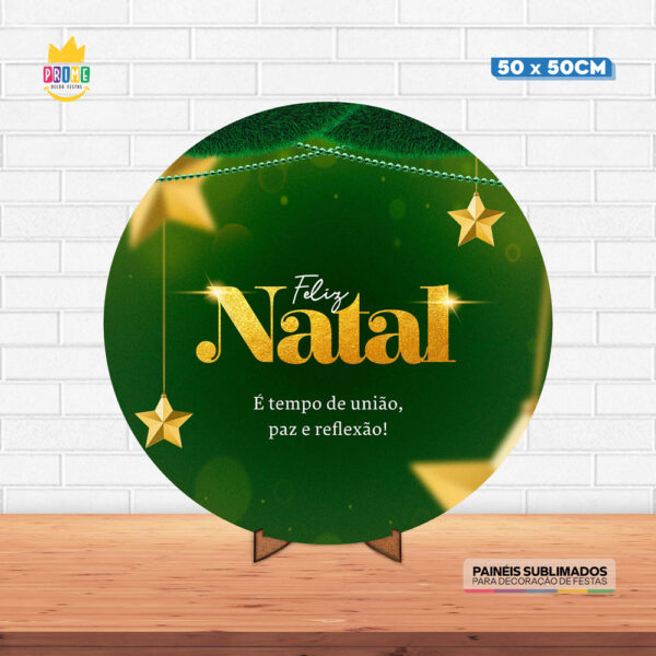 Painel Redondo 3D Natal Tecido 50cm X 50cm Com Suporte MDF
