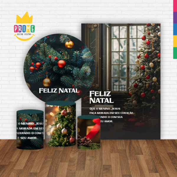 Kit Casado Natal Painel Redondo Trio Capas Cilindro Retangular Vertical Em Tecido - Image 2