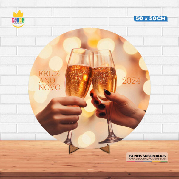 Painel Redondo 3D Natal Tecido 50cm X 50cm Com Suporte MDF