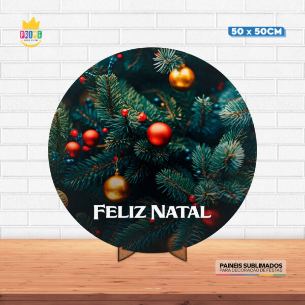 Painel Redondo 3D Natal Tecido 50cm X 50cm Com Suporte MDF