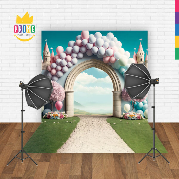 Fundo Fotográfico Cenário Castelo Arco Balão em Tecido 2,20m x1,50m F371 - Image 2
