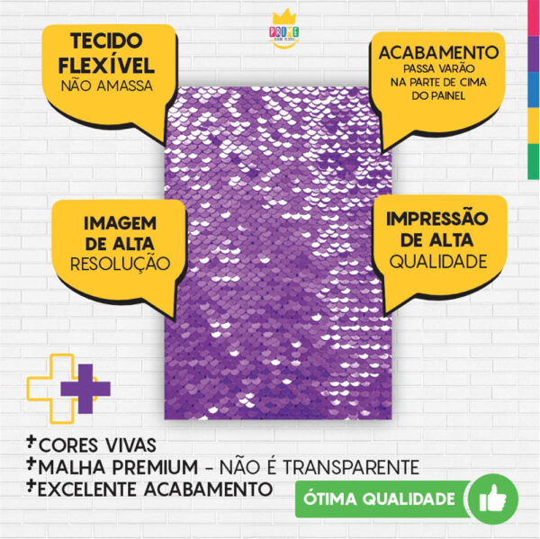 Painel de Festa Retangular 3D Paetê Sereia Roxo casadinho 1,50m x 2,20 - Image 3