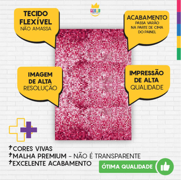 Painel de Festa Retangular 3D Paetê Rosa casadinho 1,50m x 2,20 - Image 3