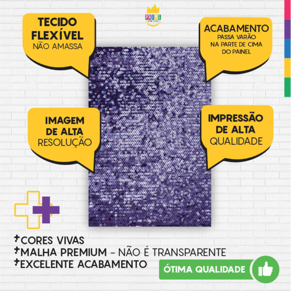 Painel de Festa Retangular 3D Lantejoula Roxa casadinho 1,50m x 2,20 - Image 3