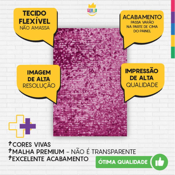 Painel de Festa Retangular 3D Lantejoula Rosa casadinho 1,50m x 2,20 - Image 3