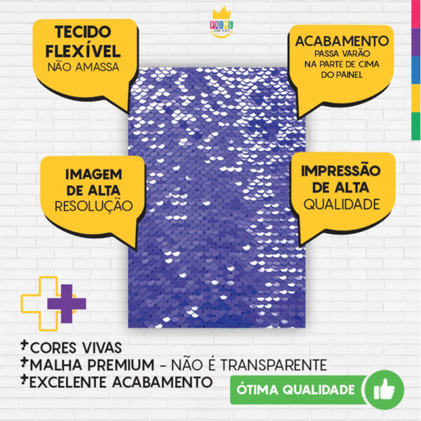 Painel de Festa Retangular 3D Paetê Sereia Lilas  casadinho 1,50m x 2,20 - Image 3