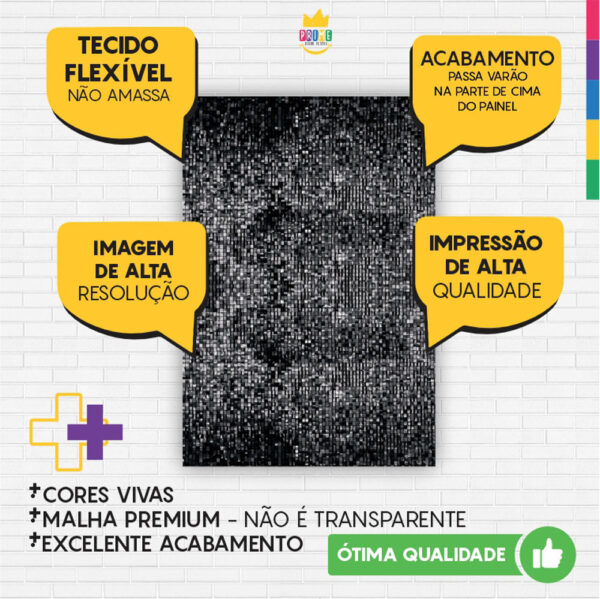 Painel de Festa Retangular 3D Paetê Preto casadinho 1,50m x 2,20 - Image 3