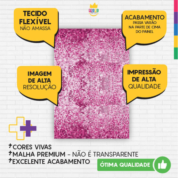 Painel de Festa Retangular 3D Paetê Rosa casadinho 1,50m x 2,20 - Image 3