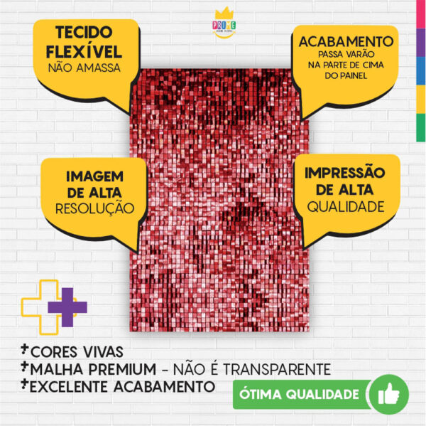 Painel de Festa Retangular 3D Paetê Vermelho casadinho 1,50m x 2,20 - Image 3