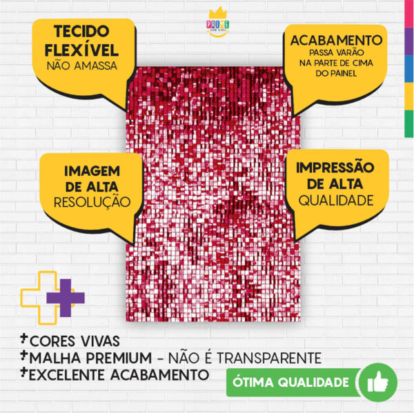 Painel de Festa Retangular 3D Paetê Vermelho casadinho 1,50m x 2,20 - Image 3