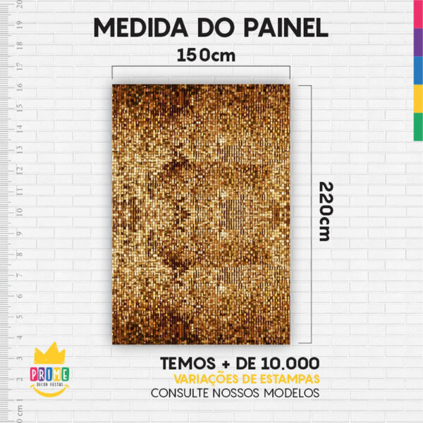 Painel de Festa Retangular 3D Paetê Dourado casadinho 1,50m x 2,20 - Image 4