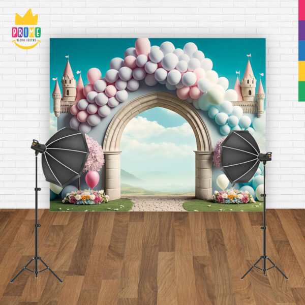 Fundo Fotográfico Cenário Castelo Arco Balão em Tecido 2,20m x1,50m F371 - Image 4
