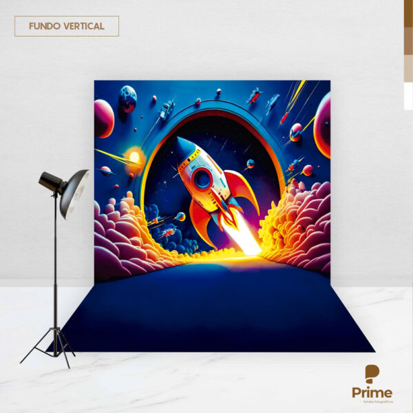 Fundo Fotográfico Foguete Astronauta em Tecido 2,20m x1,50m F557 - Image 2