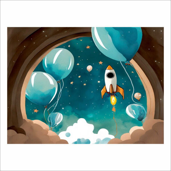 Fundo Fotográfico Foguete Astronauta em Tecido 2,20m x1,50m F559 - Image 3