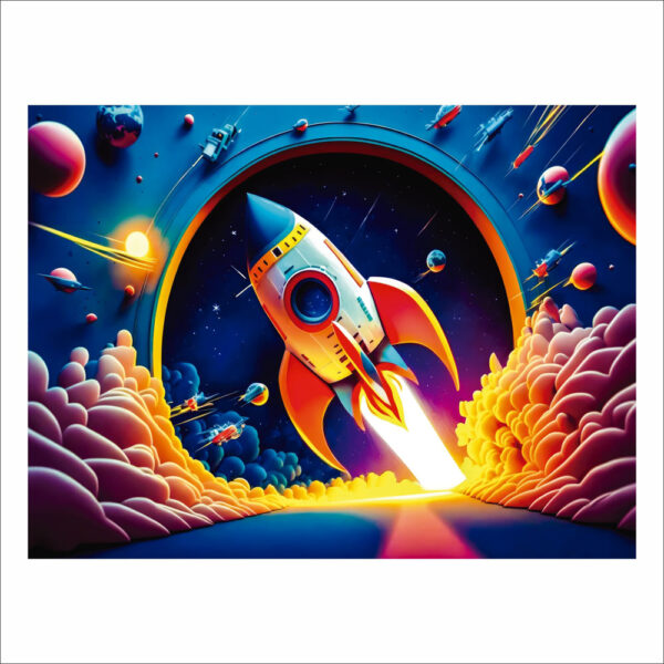 Fundo Fotográfico Foguete Astronauta em Tecido 2,20m x1,50m F557 - Image 3