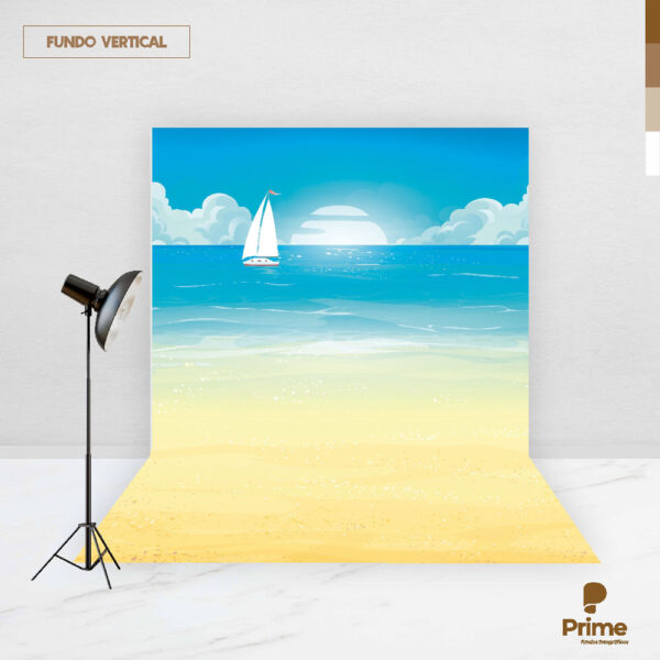 Fundo Fotográfico Cenário Praia Aquarela Tecido 2,20m x1,50m F422 - Image 2