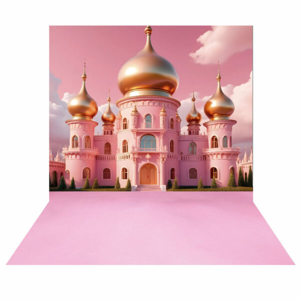 Fundo Fotográfico Cenário Castelo Rosa Princesa  em Tecido 2,20m x1,50m F834