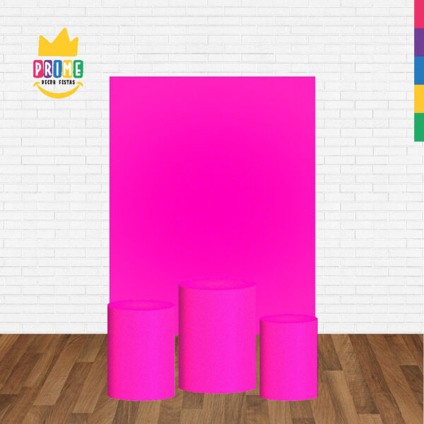 Kit Casado Rosa Fluorescente Cor Lisa  Trio Capa Cilindro Retangular Tecido - Image 2