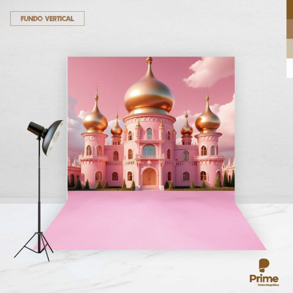 Fundo Fotográfico Cenário Castelo Rosa Princesa  em Tecido 2,20m x1,50m F834 - Image 2