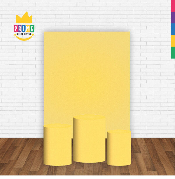 Kit Casado Amarelo Cor Lisa  Trio Capa Cilindro Retangular Tecido - Image 2