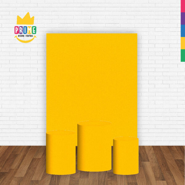 Kit Casado Amarelo Ouro Cor Lisa  Trio Capa Cilindro Retangular Tecido - Image 2