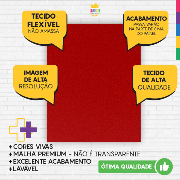 Painel de Festa Retangular 3D Vermelho casadinho 1,75m x 2,20 Cor Lisa Tecido - Image 3