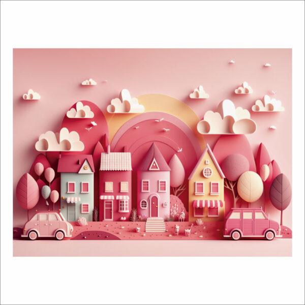 Fundo Fotográfico Cenário Cidade Rosa 3D 2,20m x1,50m F803 - Image 3
