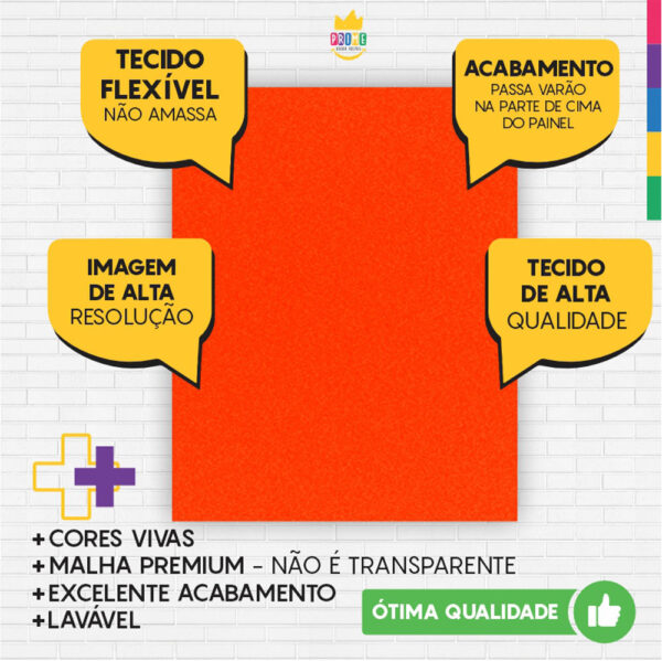 Painel de Festa Retangular 3D Laranja Fluorescente casadinho 1,75m x 2,20 Cor Lisa Tecido - Image 3