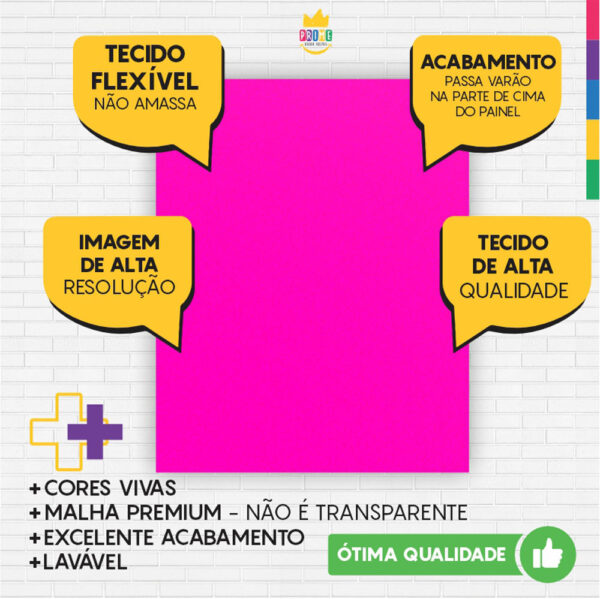 Painel de Festa Retangular 3D Rosa Fluorescente  casadinho 1,75m x 2,20 Cor Lisa Tecido - Image 3