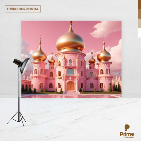 Fundo Fotográfico Cenário Castelo Rosa Princesa  em Tecido 2,20m x1,50m F834 - Image 4