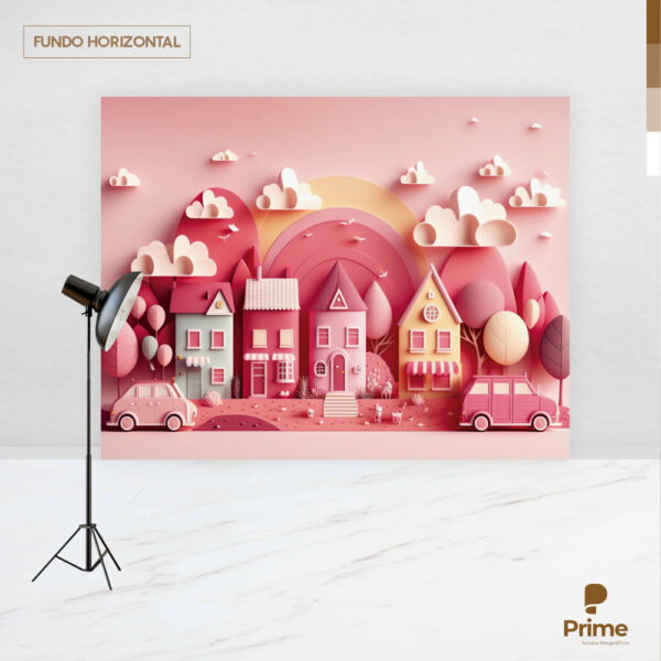 Fundo Fotográfico Cenário Cidade Rosa 3D 2,20m x1,50m F803 - Image 4