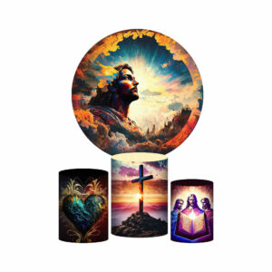Trio Capa Cilindro + Painel Redondo 3D Páscoa Religiosa 1,50m Veste Fácil