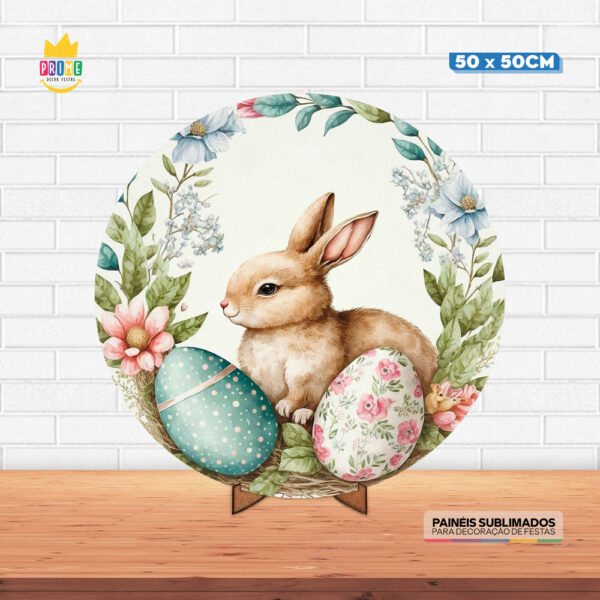 Painel Redondo 3D Páscoa Tecido 50cm X 50cm Com Suporte MDF
