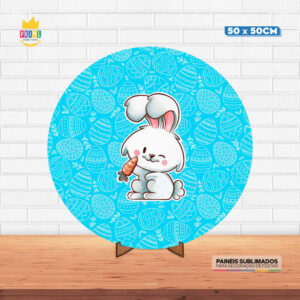 Painel Redondo 3D Páscoa Tecido 50cm X 50cm Com Suporte MDF