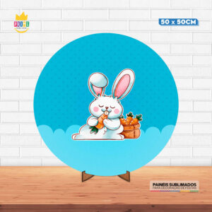 Painel Redondo 3D Páscoa Tecido 50cm X 50cm Com Suporte MDF