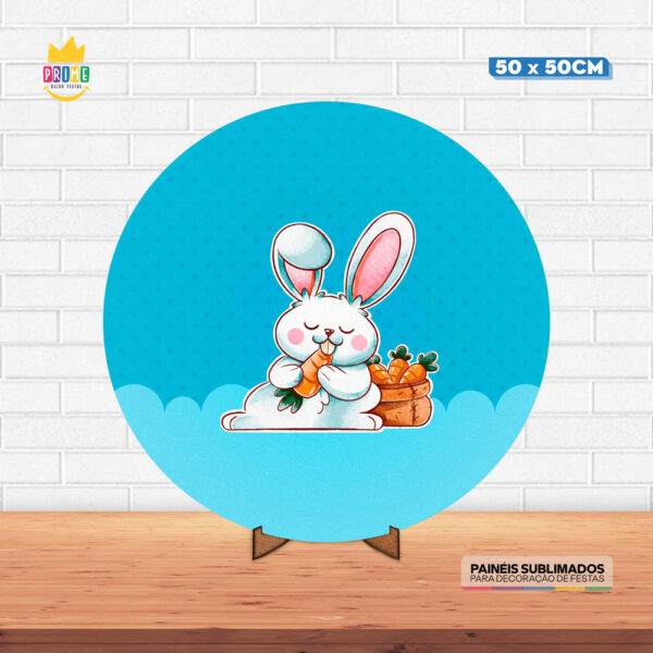 Painel Redondo 3D Páscoa Tecido 50cm X 50cm Com Suporte MDF